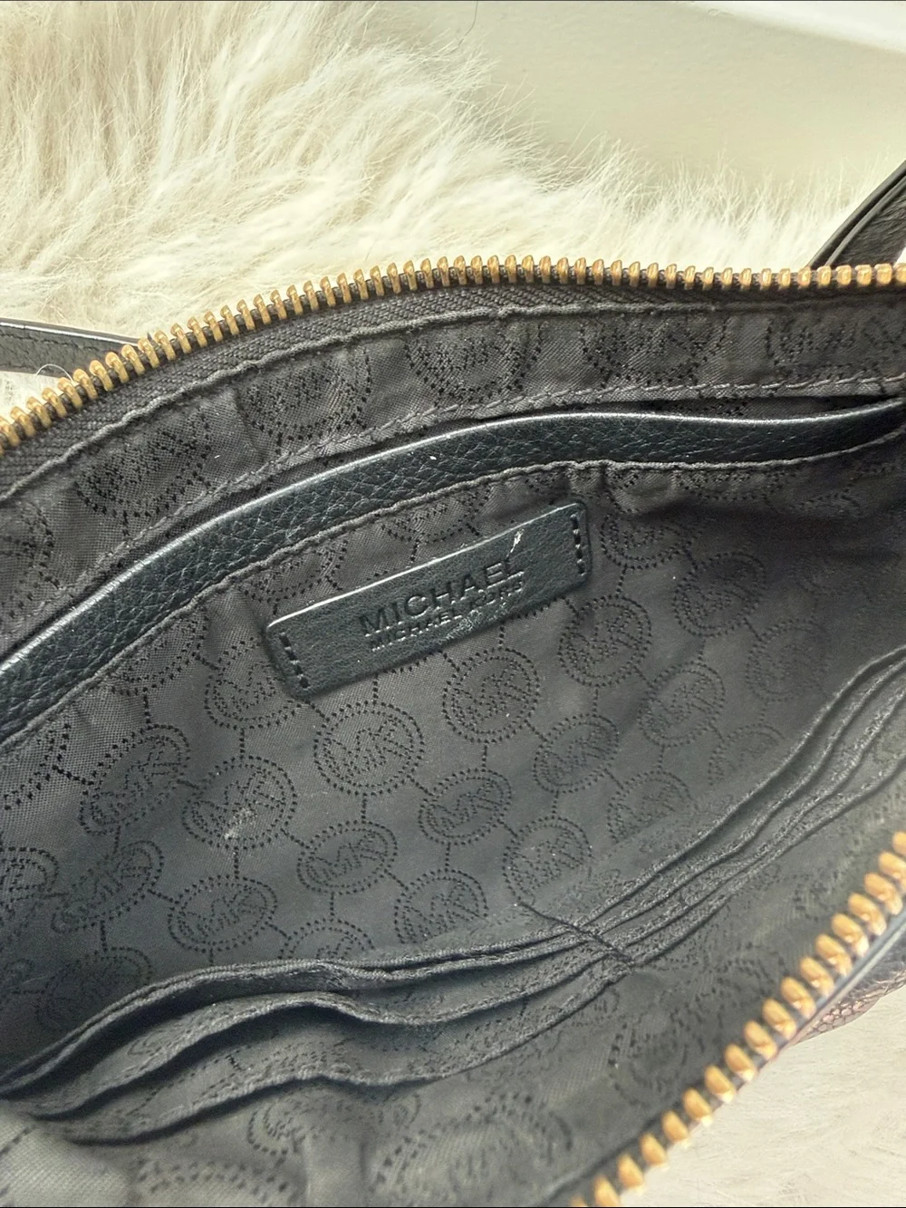 Michael Kors Black Pebbled Leather Crossbody with Gold Accents